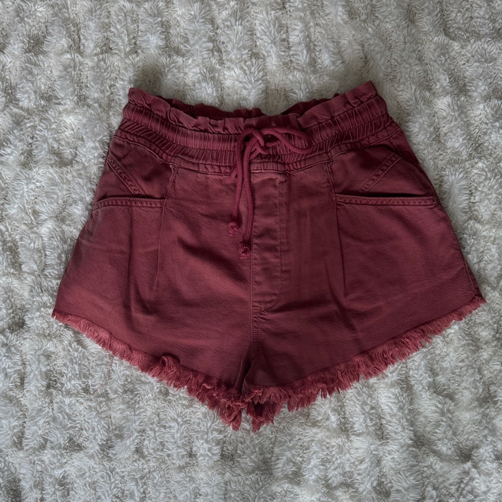 Free People High-Waist Drawstring Shorts in Maroon
